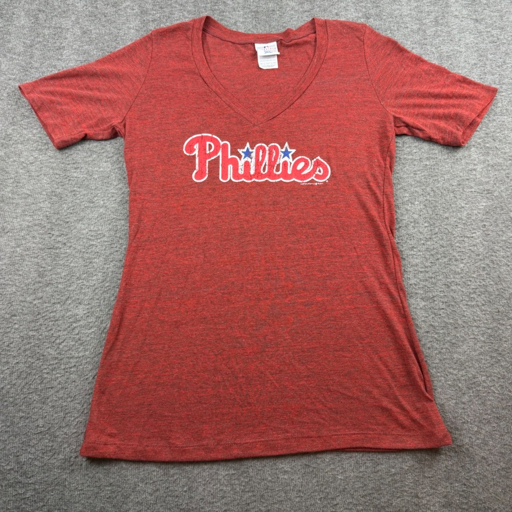 Genuine‎ Merchandise Phillies T-Shirt Women's Large Red V-Neck MLB Graphic Tee